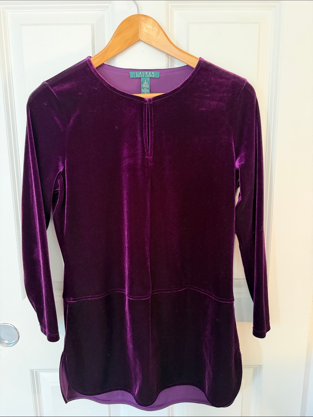 Lauren Ralph Lauren Velvet Long-Sleeve Tunic Dress in Plum